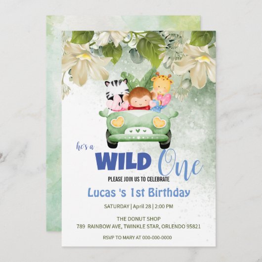 Schattige Wild One Safari Dierenliefde Auto 1e Ver Kaart (Voorkant / Achterkant)