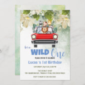 Schattige Wild One Safari Dierenliefde Auto 1e Ver Kaart (Voorkant / Achterkant)