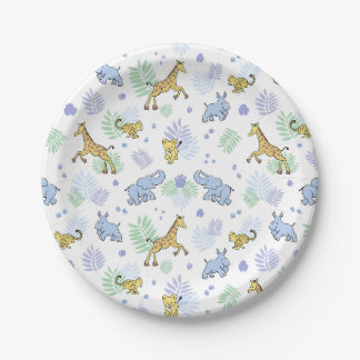 Schattige Wilde Safari Dieren Baby Shower Wit Papieren Bordje