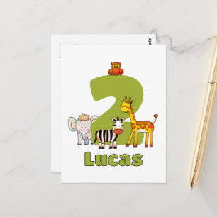 Schattige Wilde Twee Dieren Kind 2e Verjaardagsnaa Briefkaart