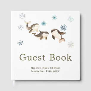 Schattige Winter Arctische Wal Baby Shower Gastenboek