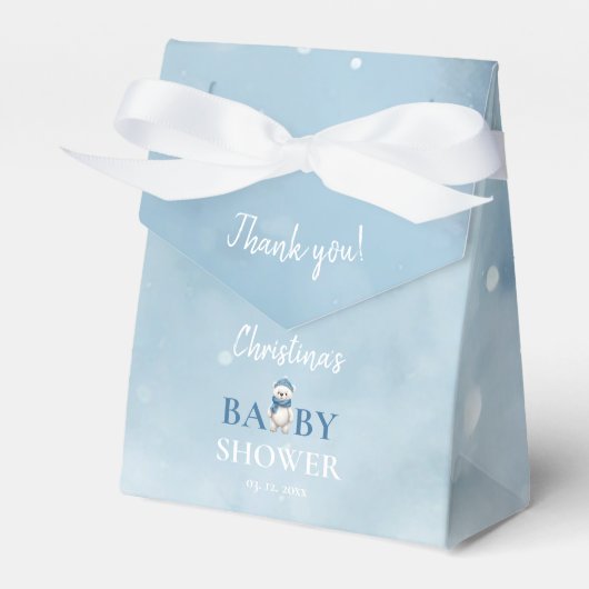 Schattige Winter Beer Blauw Baby shower Dank u Bedankdoosjes (Voorkant Zijde)