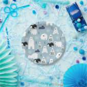 Schattige Winter Beer en Penguin Pastel Blue Party Papieren Bordje (Feest)