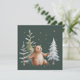 Schattige winter besneeuwde beer whimsical woodlan kaart