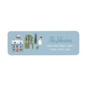 Schattige Winter House Village Kerstadres Etiket (Voorkant)