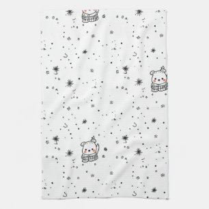 Schattige winter ijsbeer sneeuwvlok theedoek