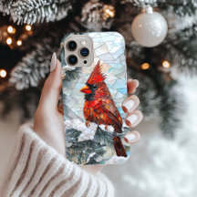 Schattige Winter Kardinaal Bird Faux Glas in lood