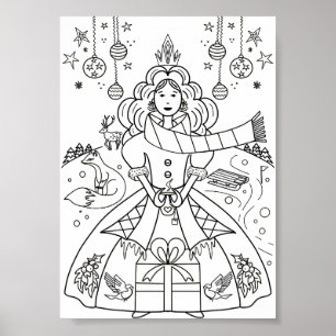 Schattige Winter Kerst Kleurplaat Poster