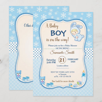 Schattige Winter Konijn Baby Shower Uitnodiging