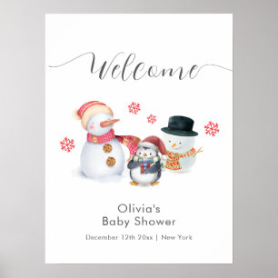 Schattige Winter Pinguïn Sneeuwman Baby Shower Wel Poster