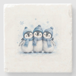 Schattige Winter Pinguïn Trio Blikje Koeler   Aard Stenen Onderzetter