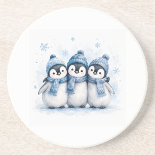 Schattige Winter Pinguïn Trio Blikje Koeler   Aard Zandsteen Onderzetter