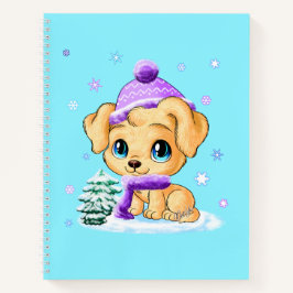 Schattige Winter Puppy Dog Art Turquoise-laptop Notitieboek