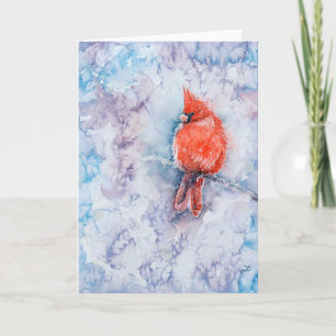 Schattige winter rode kardinaalvogel op boom aquar feestdagen kaart