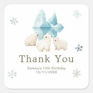 Schattige Winter Verjaardagsfeestje Ijsberen Vierkante Sticker