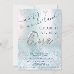 Schattige Winter Wonderland Glitter Eerste Verjaar Kaart