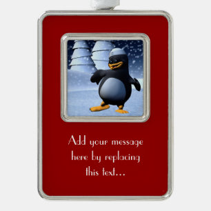 Schattige Winter Zeeman Pinguïn Sneeuw Vakantie Ku Verzilverd Kader Ornament