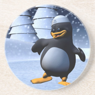 Schattige Winter Zeeman Pinguïn Sneeuw Vakantie Ku Zandsteen Onderzetter