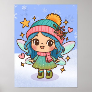 Schattige Winterfee Kawaii Pastel Fantasie Kunst Poster