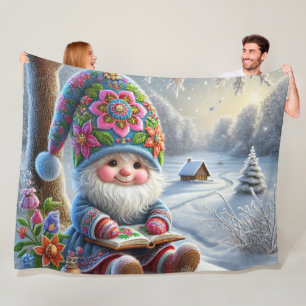 Schattige wintergnoom in een gezellig winterlandsc fleece deken
