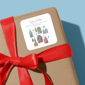 Schattige winterhuis dorp scène kerst vierkante sticker