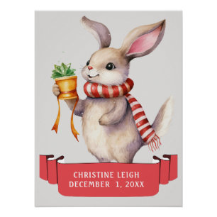 SCHATTIGE WINTERKONIJN MET RODE WITTE SJAAL KINDER PERFECT POSTER