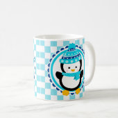 Schattige Winterpinguïn - Blauw Turquoise Koffiemok (Voorkant rechts)