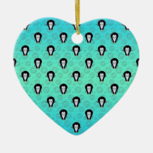 Schattige winterpinguïns over turquoise en mintgro keramisch ornament