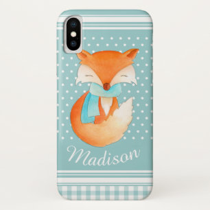 Schattige wintervos grijs aqua iPhone x hoesje