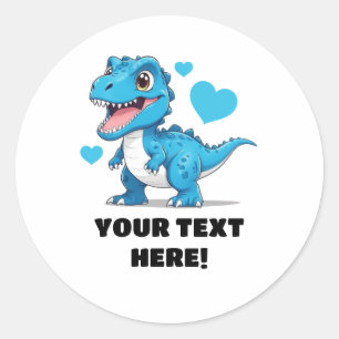 Schattige Wit en Blauw Gepersonaliseerde T-rex Ronde Sticker