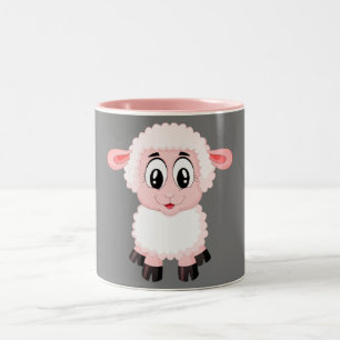 Schattige wit en roze eenzaam schaap tweekleurige koffiemok