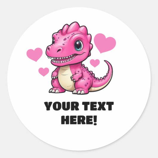 Schattige Wit en Roze Gepersonaliseerde T-rex Ronde Sticker (Voorkant)