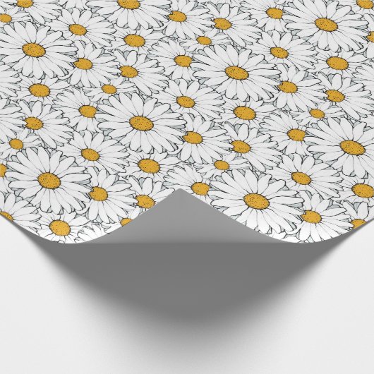 Schattige Wit Geel Daisies Floral Art Pattern Cadeaupapier (Hoek)