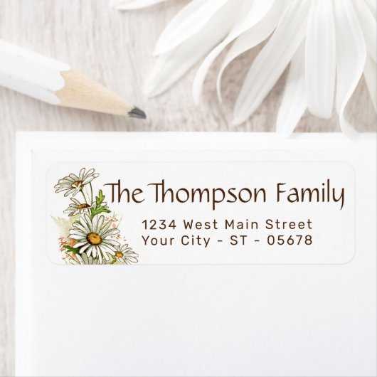 Schattige Wit Geel Shabby Chic Daisy Art Flowers Etiket (Insitu)