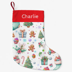 Schattige wit kerstpatroon Holiday Cheer Kleine Kerstsok