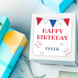 Schattige Wit Kinder Honkbal Happy Birthday Sticke Vierkante Sticker