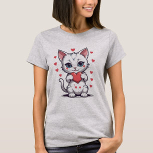Schattige wit kitten met rood hart T-shirt