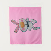 Schattige wit konijn duimen omhoog zwart boog Stro Wandkleed (Voorkant)