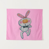 Schattige wit konijn duimen omhoog zwart boog Stro Wandkleed (Voorkant (horizontaal))