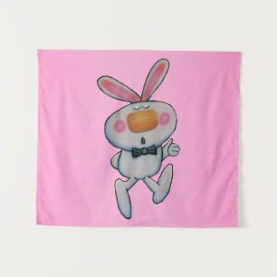 Schattige wit konijn duimen omhoog zwart boog Stro Wandkleed