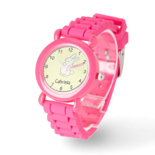 Schattige wit konijn gepersonaliseerde naam geel horloge