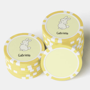 Schattige wit konijn gepersonaliseerde naam geel poker chips