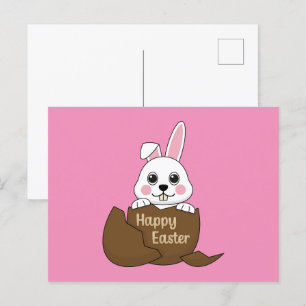 Schattige wit konijn in chocolade ei gelukkig Pase Feestdagenkaart
