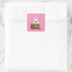 Schattige wit konijn in chocolade ei gelukkig Pase Vierkante Sticker