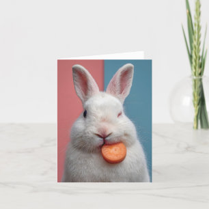 Schattige wit konijn met een wortelsnack feestdagen kaart