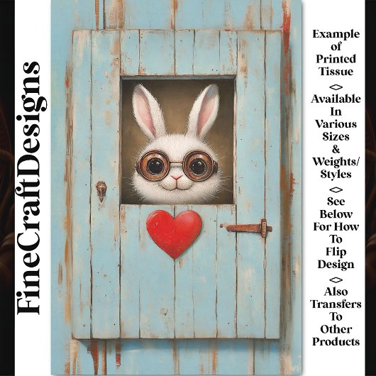 Schattige Wit Konijn & Rode Liefde Hart BX7 Decoup Tissuepapier