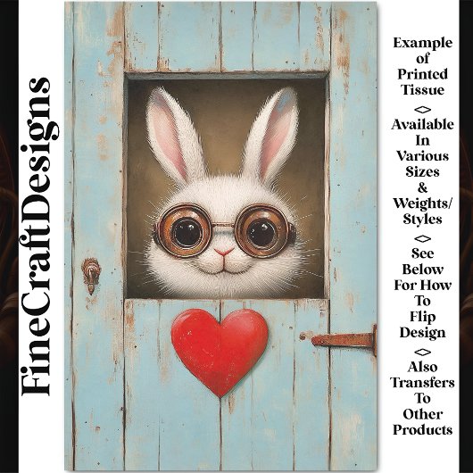 Schattige Wit Konijn & Rode Liefde Hart BX8 Decoup Tissuepapier