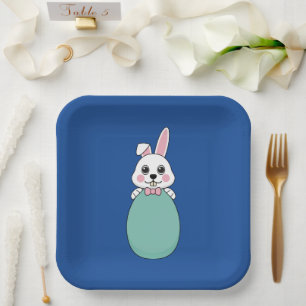 Schattige wit konijntje met paasei papieren bordje