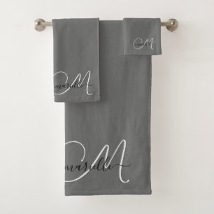 Schattige wit monogram scriptnaam grijs bad handdoek