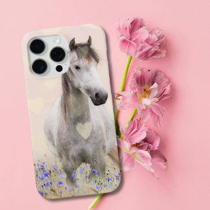 Schattige wit paard Paarse bloem iPhone 15 Pro Max Hoesje
